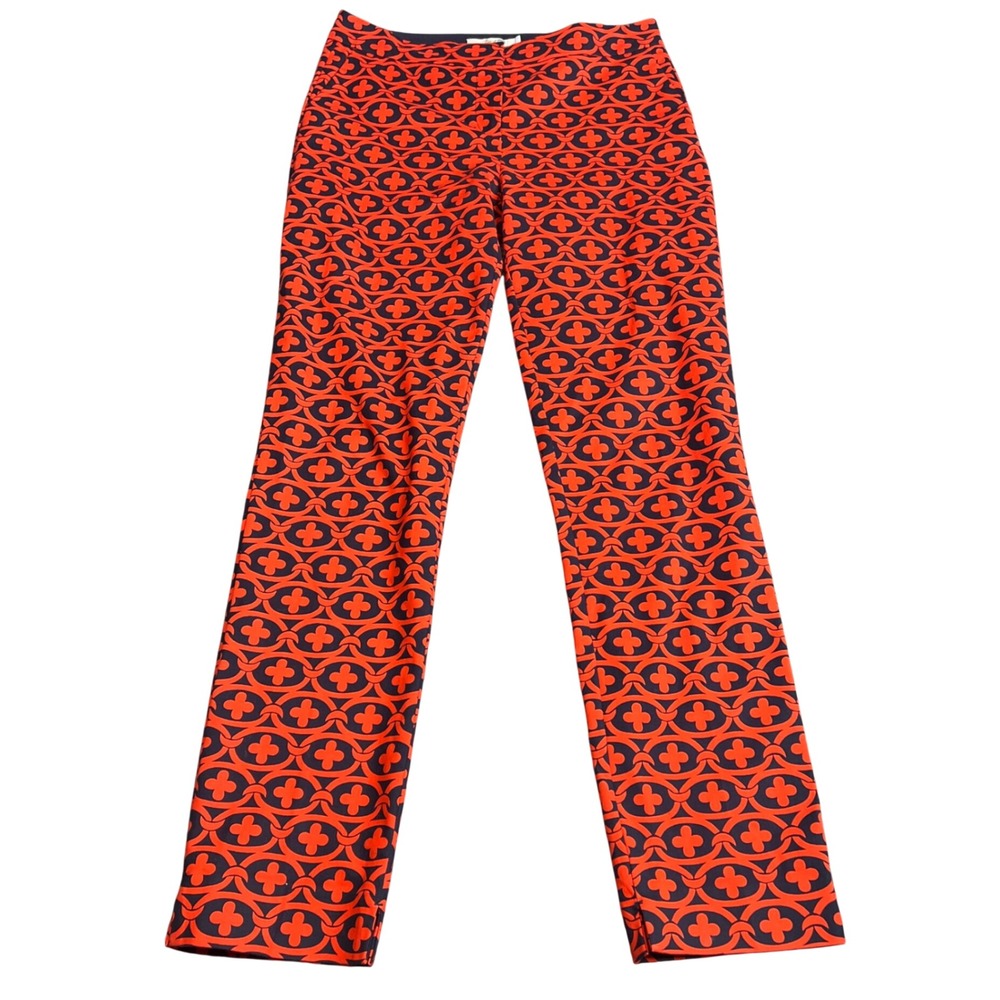 Boden Richmond Slim Leg Pants Red Navy Geometric Quatrefoil WM454 US 6R UK 10R